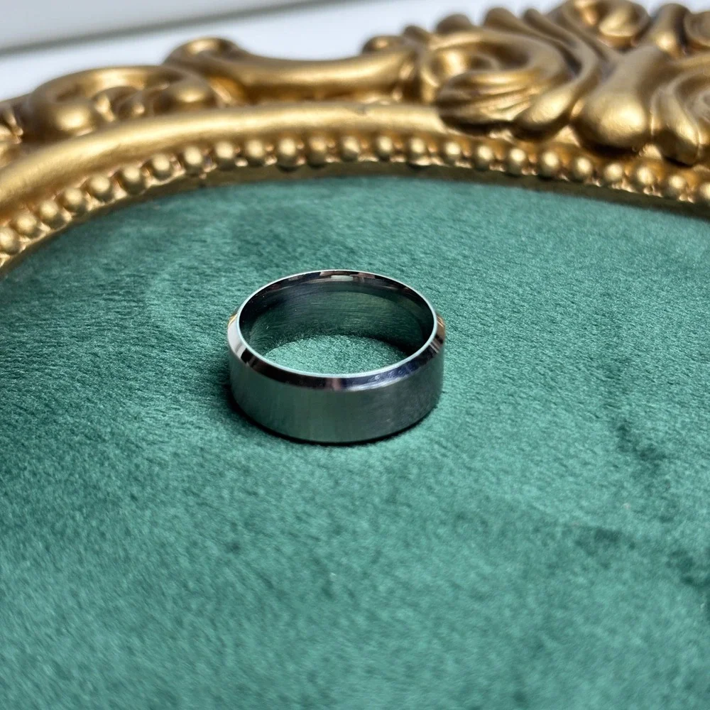 Silver Stainless Steel 8mm Beveled Edge Brushed Band Ring Size 8 Unisex